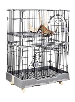 Multi-layer cat cage with Widened floors, Cozy Hammock and Step Ramp, 102 cm Indoor cat playhouse with Removable tray, Lockable wheels and Space-saving cat cage, Easy to assemble (Black)