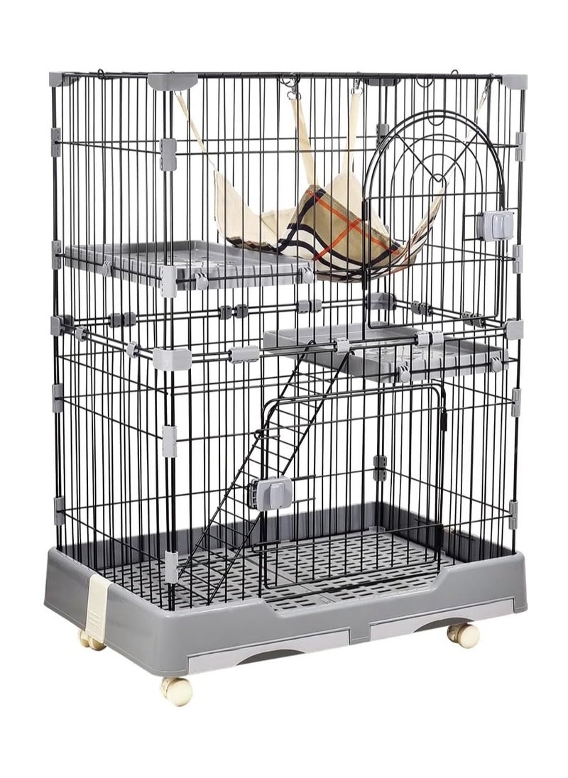 NNC PETS Multi-layer cat cage with Widened floors, Cozy Hammock and Step Ramp, 102 cm Indoor cat playhouse with Removable tray, Lockable wheels and Space-saving cat cage, Easy to assemble (Black)  - Image 1