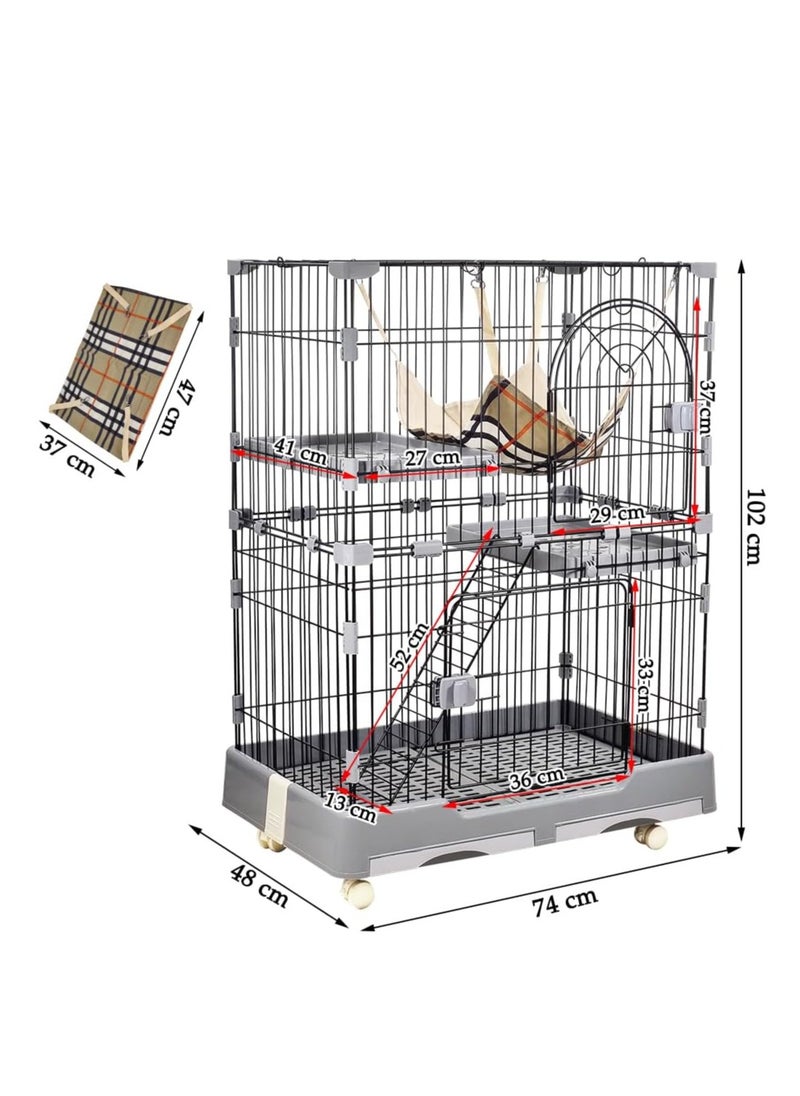 NNC PETS Multi-layer cat cage with Widened floors, Cozy Hammock and Step Ramp, 102 cm Indoor cat playhouse with Removable tray, Lockable wheels and Space-saving cat cage, Easy to assemble (Black)  - Image 2