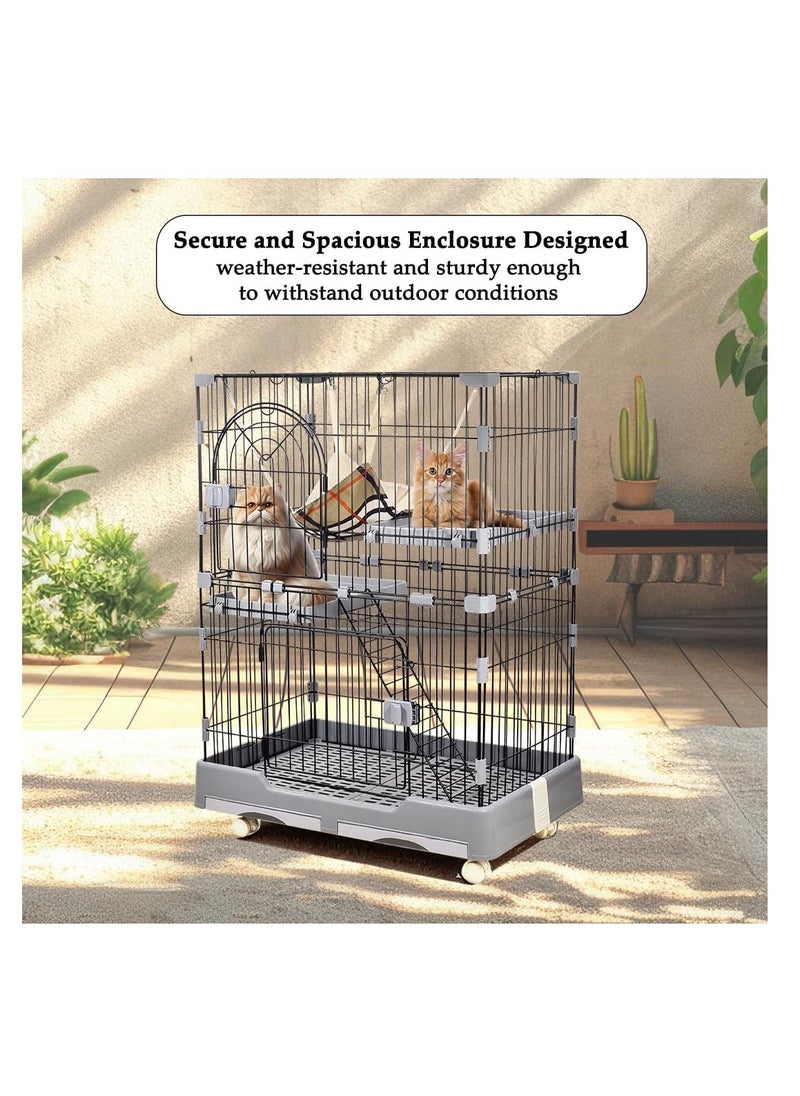 NNC PETS - Multi-layer cat cage with Widened floors, Cozy Hammock and Step Ramp, 102 cm Indoor cat playhouse with Removable tray, Lockable wheels and Space-saving cat cage, Easy to assemble (Black) - Image 1