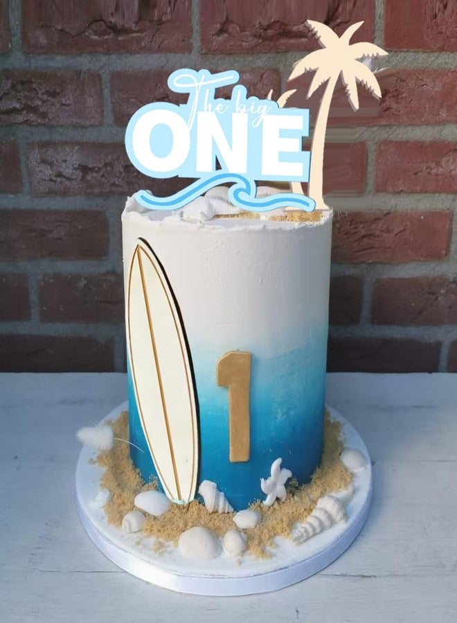 DiDida Surf Cake Topper The Big One Cake Topper with Shells Wooden Coconut Tree and Surfboard - Image 5