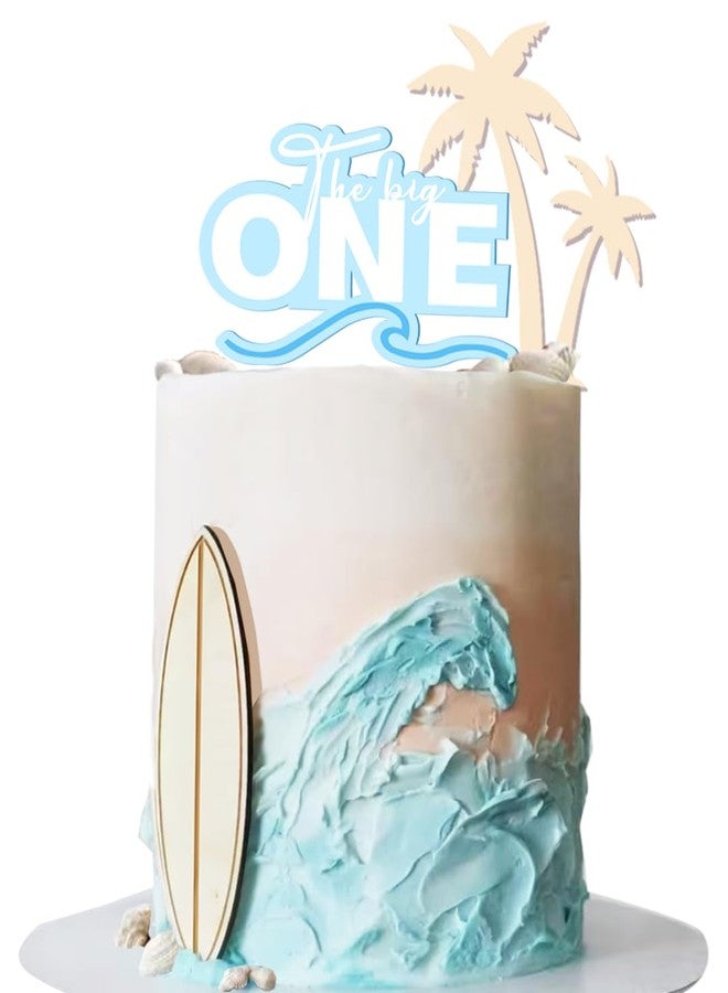 DiDida Surf Cake Topper The Big One Cake Topper with Shells Wooden Coconut Tree and Surfboard - Image 1