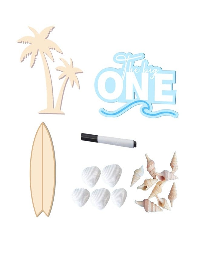 DiDida Surf Cake Topper The Big One Cake Topper with Shells Wooden Coconut Tree and Surfboard - Image 2
