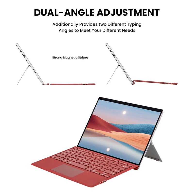 TECPHILE Surface Keyboard for Microsoft Surface Pro 7+/ 7/6/ 5/4/ 3, Smart Large Touchpad, Bluetooth 5.1, Magnetic Attachment, Long Battery Life (Red) - Image 3