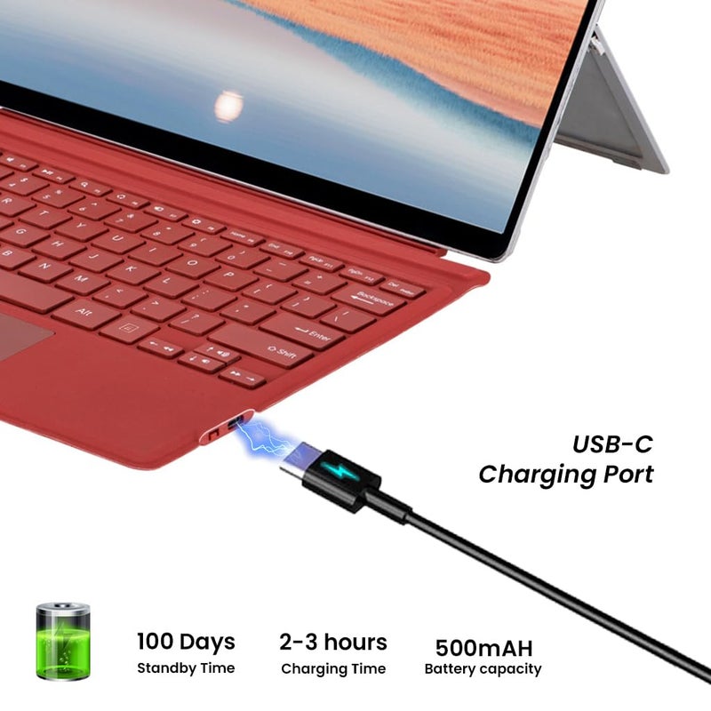 TECPHILE Surface Keyboard for Microsoft Surface Pro 7+/ 7/6/ 5/4/ 3, Smart Large Touchpad, Bluetooth 5.1, Magnetic Attachment, Long Battery Life (Red) - Image 5