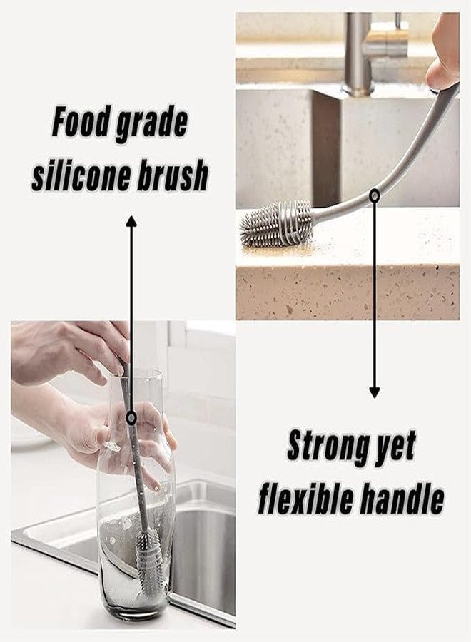 Dcozi Bottle Cleaning Brush Silicone Long Handle for Baby Bottle, Water Bottle, Containers, Vase and Glass, Bottle Cleaner for Home and Kitchen Accessories Item Products 31CM (Pack of 2) - Image 5