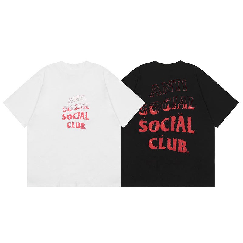 ANTI SOCIAL SOCIAL CLUB ASSC FLAME LETTERS PRINT LOOSE COUL NECK SHORT SLEEVE MEN T-SHIRT White  - Image 2