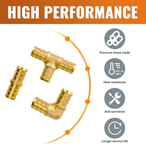 SUNGATOR 1/2" Pex Fittings, SUNGATOR 45 PCS 1/2 Inch Pex Fittings Set, 15 Each Elbow Tee Coupling, No Lead Brass, ASTM F1807 - Image 4