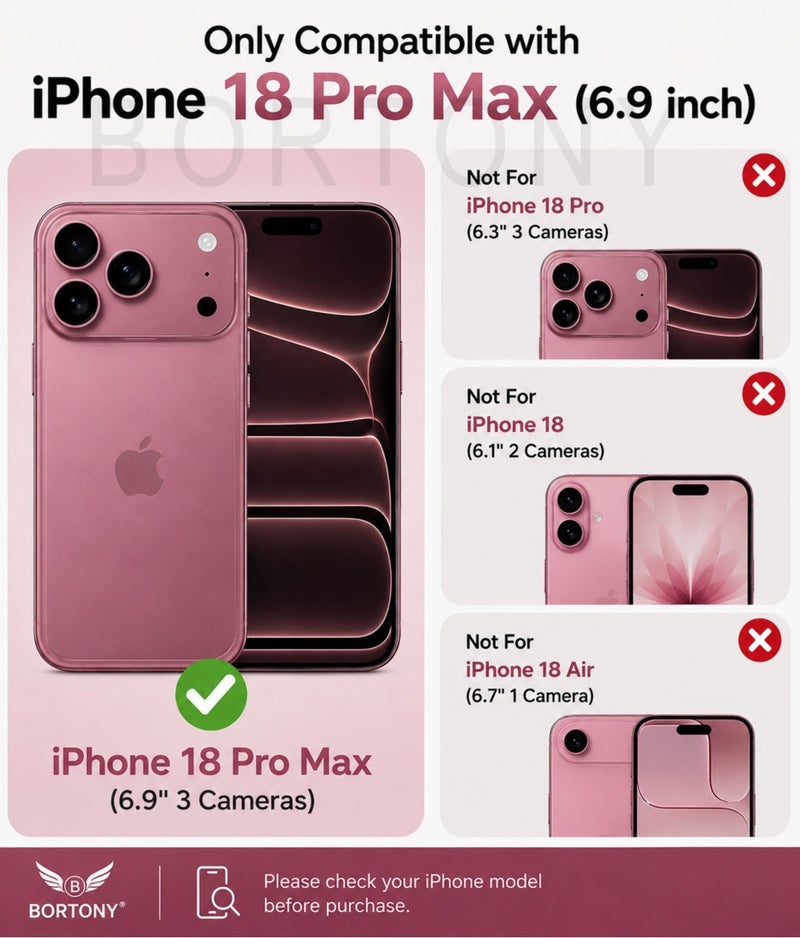 بورتوني جراب iPhone 18 Pro Max فائق النحافة ومغناطيسي بلمسة مطفية، يتميز بتصميم نحيف وصلب وحماية للكاميرا، مخصص لهاتف iPhone 18 Pro Max (مقاس 6.9 بوصة). - Image 2