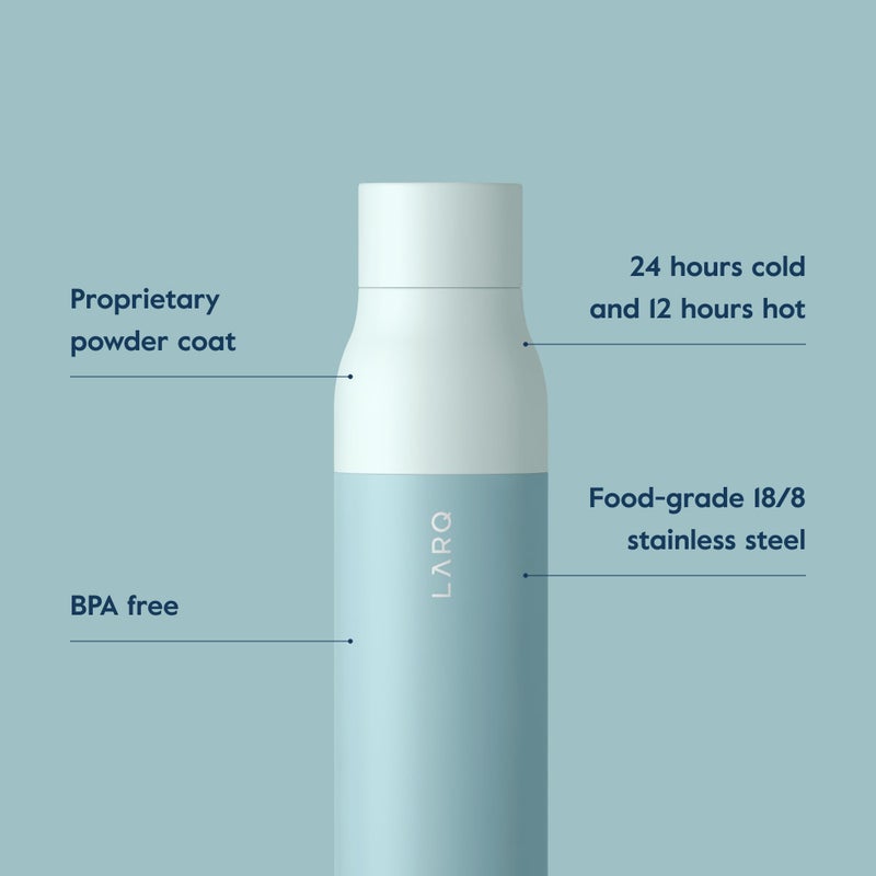 لارك Larq Bottle Twist 25 أوقية - زجاجة ماء من الفولاذ المقاوم للصدأ معزول | Thermos BPA Free | زجاجة ماء قابلة لإعادة الاستخدام لمكتب التخييم والسفر | حافظ على المشروبات الباردة والساخنة النعناع - Image 3