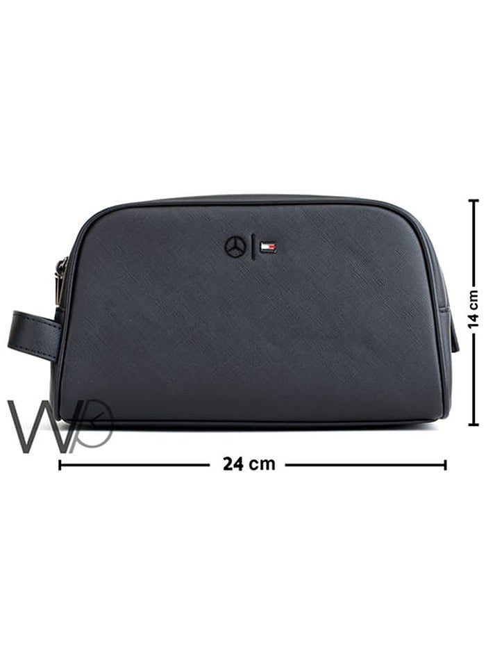Tommy Icons Mercedes Benz Tommy Hilfiger Black Leather Wash Bag For Men - Image 3