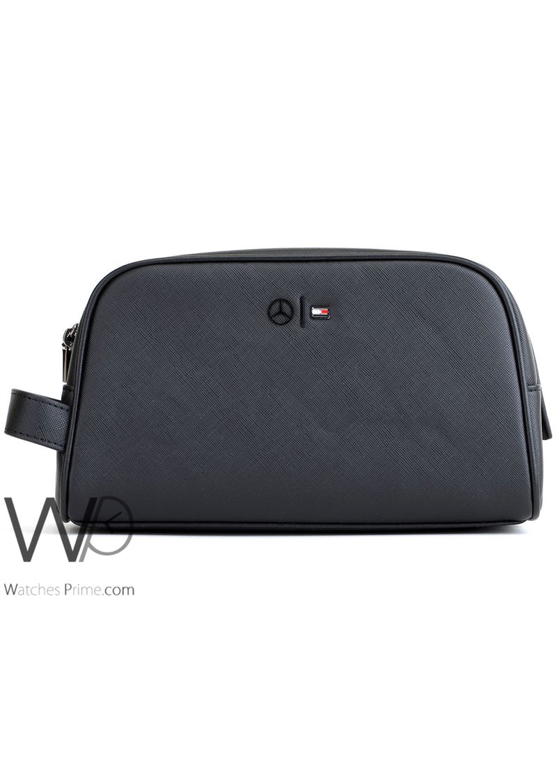 Tommy Icons Mercedes Benz Tommy Hilfiger Black Leather Wash Bag For Men - Image 1