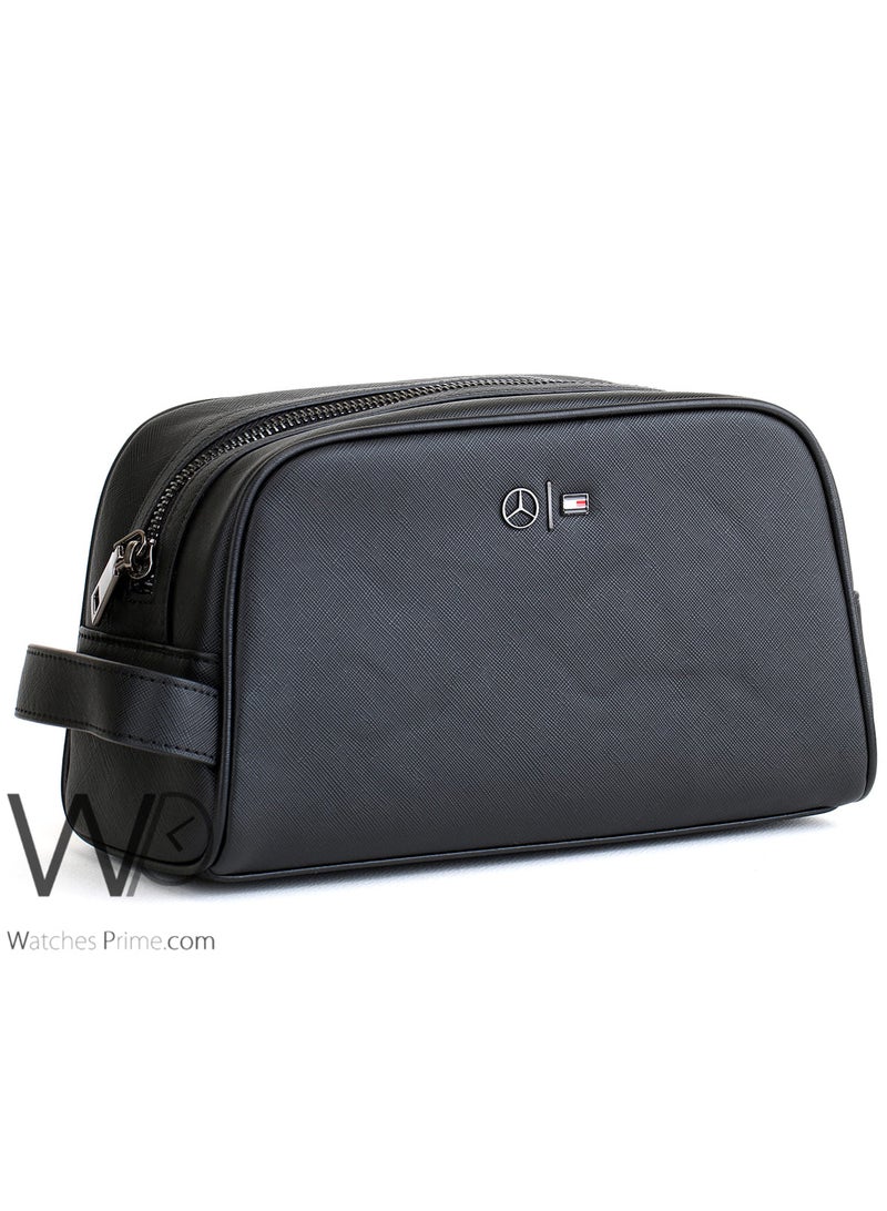 Tommy Icons Mercedes Benz Tommy Hilfiger Black Leather Wash Bag For Men - Image 4