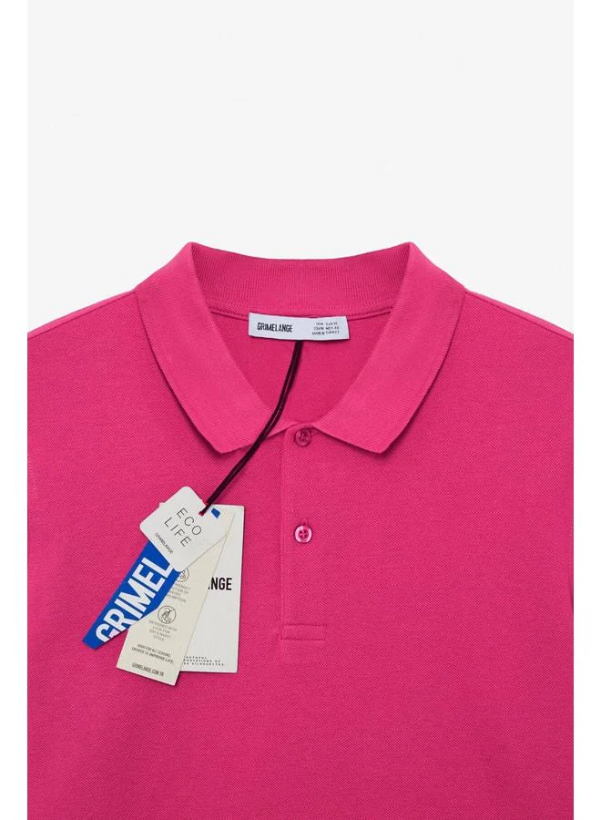 Grimelange SKYLOOM Men's 100% Cotton Short Sleeve Regular Fit Fuchsia Polo Collar T-shirt.