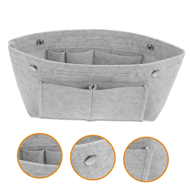 Grey Large Travel Cosmetic Bag Multi Pocket Felt Liner For Makeup Storage - Image 3
