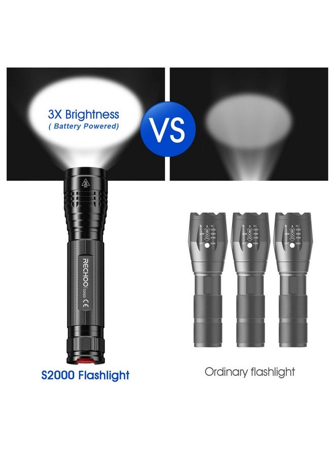 Rechoo RECHOO S2000 LED Flashlight High Lumens, Super Bright, Powerful, Mid-Size Tactical Flashlight with 3 Modes, Zoomable, Water Resistant Flashlights for Home, Emergencies, Camping, Outdoor Use  - Image 3