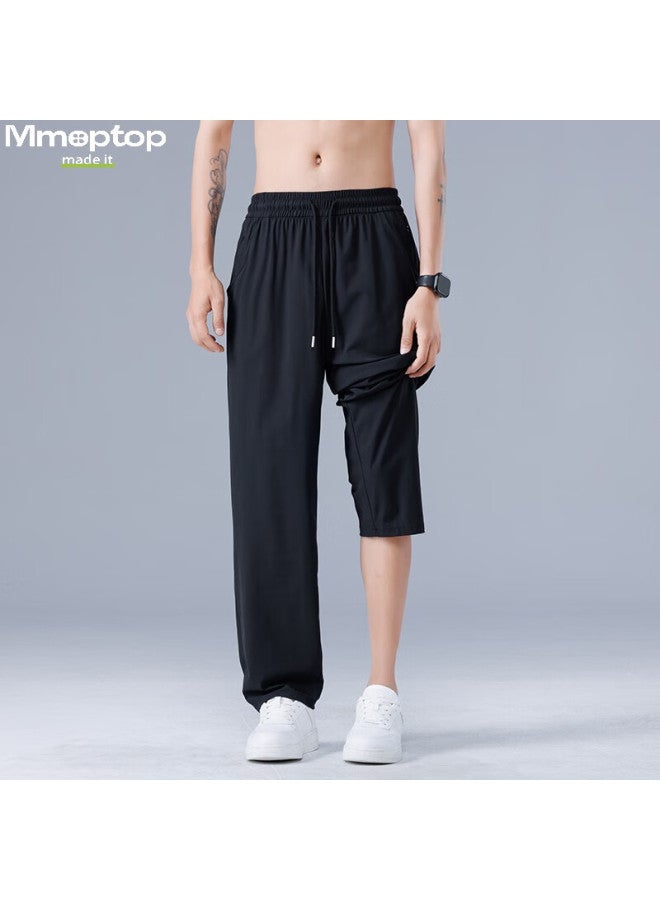 Mmoptop Ice Silk Pants Spring And Summer Men's Breathable Comfortable Draping Straight Casual Trousers Mxxk13 Black 4XL - Image 5