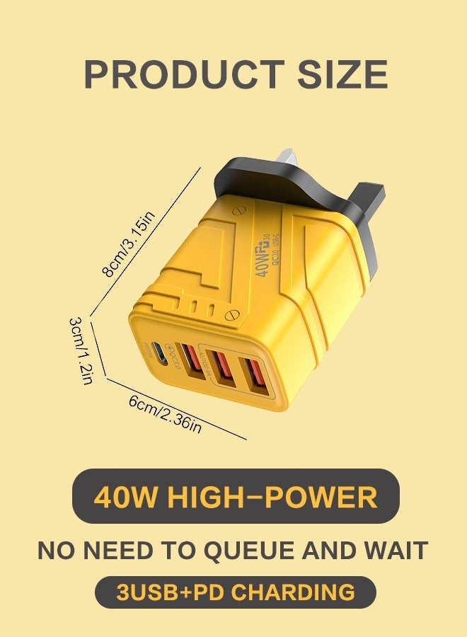 أورجنيزر الشحن السريع كتلة دائمة PD40W شاحن الهاتف المحمول متعدد المنافذ المحمولة الميكانيكية الناقل التسلسلي العام qc3.0 التوصيل الجدار الشحن السريع 4-port محول ، ومناسبة للهواتف النقالة ، وأقراص الكمبيوتر - Image 2