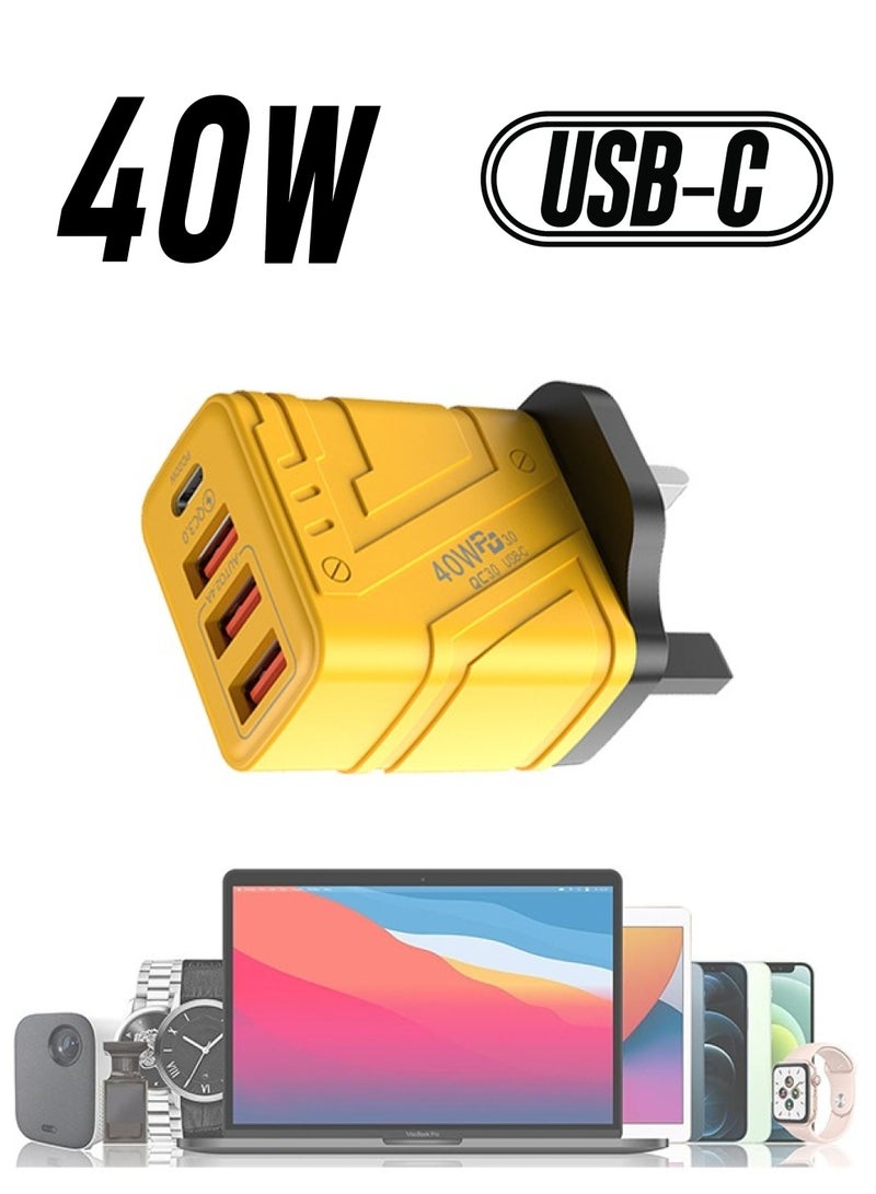أورجنيزر الشحن السريع كتلة دائمة PD40W شاحن الهاتف المحمول متعدد المنافذ المحمولة الميكانيكية الناقل التسلسلي العام qc3.0 التوصيل الجدار الشحن السريع 4-port محول ، ومناسبة للهواتف النقالة ، وأقراص الكمبيوتر - Image 1