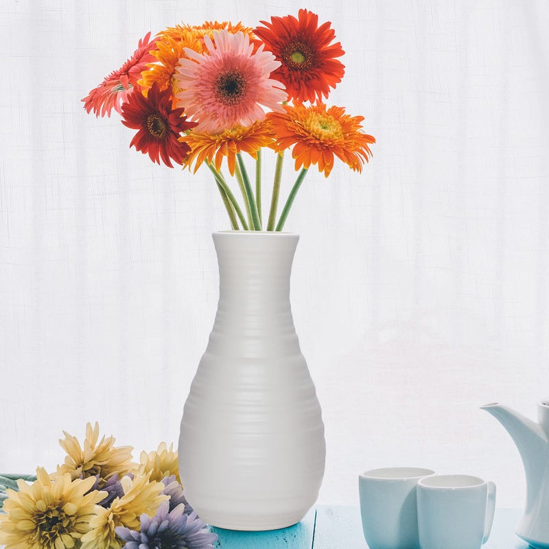yeabwps 2 Pack Composite Plastics Flower Vase, Unbreakable Ceramic Look Vase for Home Decor Centerpieces, Arranging Bouquets (White) - Image 5