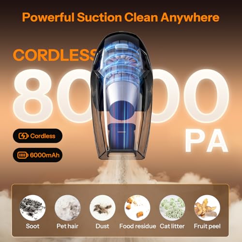 UN1QUE Cordless Vacuum Cleaner for Car Use | Home Use, 8000Pa Suction Portable Rechargeable Car Vacuum Cleaner 2 in 1 with Steel Mesh Filter, 650ML Dustbin, 4 Nozzles, USB Rechargeable (Grey) - Image 2