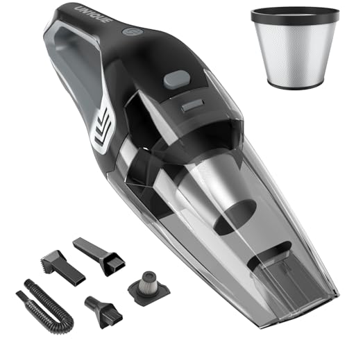 UN1QUE Cordless Vacuum Cleaner for Car Use | Home Use, 8000Pa Suction Portable Rechargeable Car Vacuum Cleaner 2 in 1 with Steel Mesh Filter, 650ML Dustbin, 4 Nozzles, USB Rechargeable (Grey) - Image 1