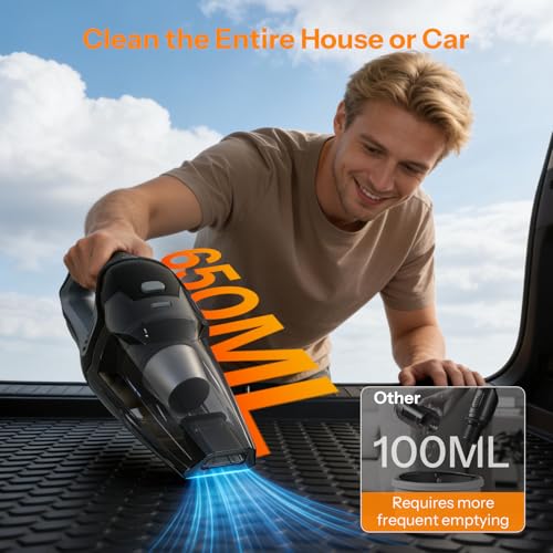 UN1QUE Cordless Vacuum Cleaner for Car Use | Home Use, 8000Pa Suction Portable Rechargeable Car Vacuum Cleaner 2 in 1 with Steel Mesh Filter, 650ML Dustbin, 4 Nozzles, USB Rechargeable (Grey) - Image 3