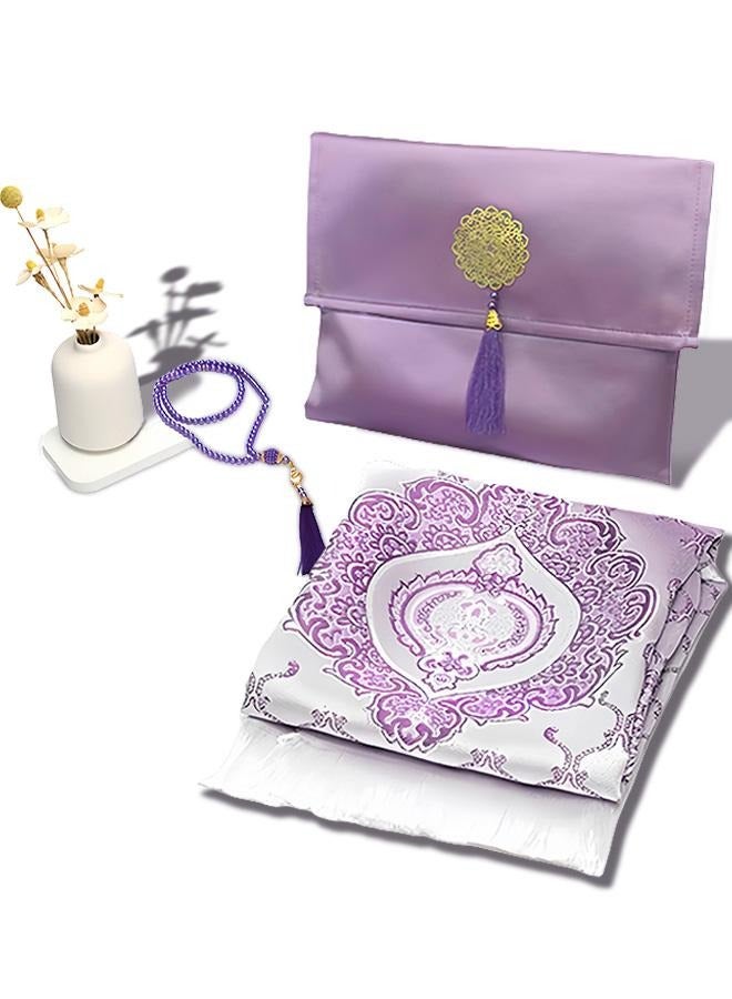 Sunnaltree 3PCS Prayer Mat Set, Beautiful Prayer Mat, With Pouch and Tasbih, Premium Quality Skin Friendly Materiel, Foldable Prayer Carpet Mat, Ideal for Home, Travelling, At Office, At Work, For Ramadan, Eid Etc, Best Gift Idea Prayer(Purple) - Image 1