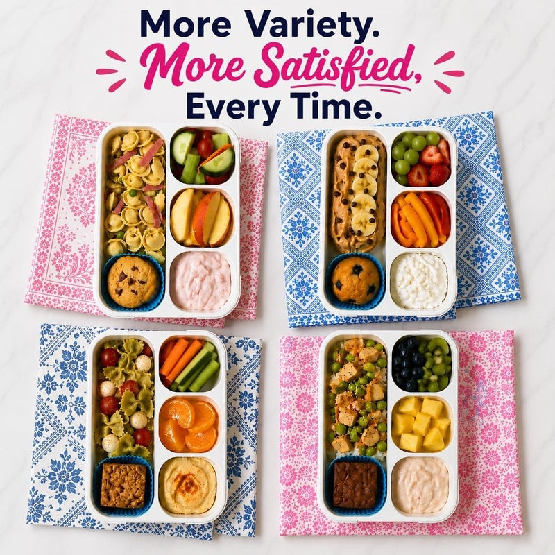 Kinsho Bento Lunch-Box for Kids and Adults: Leakproof Lunch Boxes with 4 Compartments, Divided Containers for Boys Girls Women Men - School Work Portion Container, Utensils, Blue + Rose Pink Set - Image 5