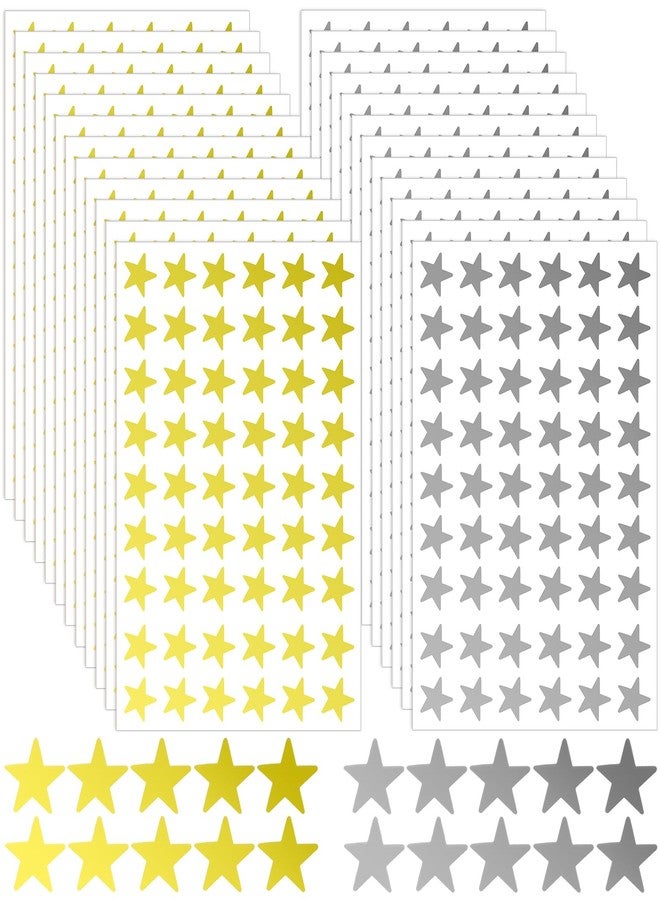 Zyghjort 2160PCS Silver Gold Star Stickers, 40 Sheets Gold Star Stickers for Kids Reward 1.3cm/0.5 Inch Small Stars Sticker Mini Incentive Stars Sticker for Kid School Reward Crafts Decoration(Golds, Silver) - Image 1