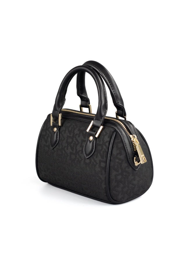 Donna Karan 2026 New Style Vintage DKNY Small Doctor Satchel Bag Dual Texture Jacquard Canvas Embossed Monogram Leather Trim Gold Metal Logo Zipper Mini Top Handle  Handbag For Daily Wear - Image 2