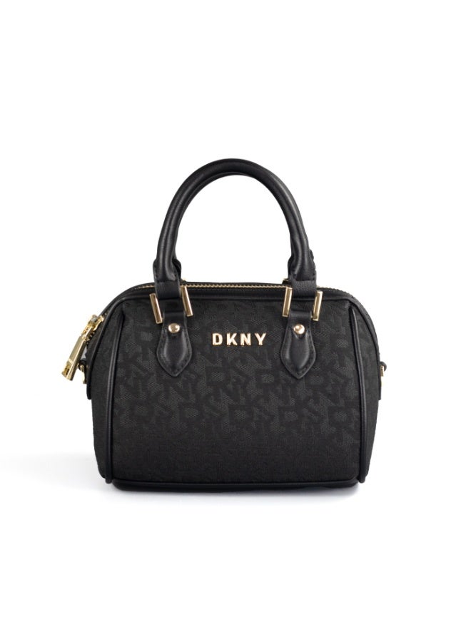 Donna Karan 2026 New Style Vintage DKNY Small Doctor Satchel Bag Dual Texture Jacquard Canvas Embossed Monogram Leather Trim Gold Metal Logo Zipper Mini Top Handle  Handbag For Daily Wear - Image 1
