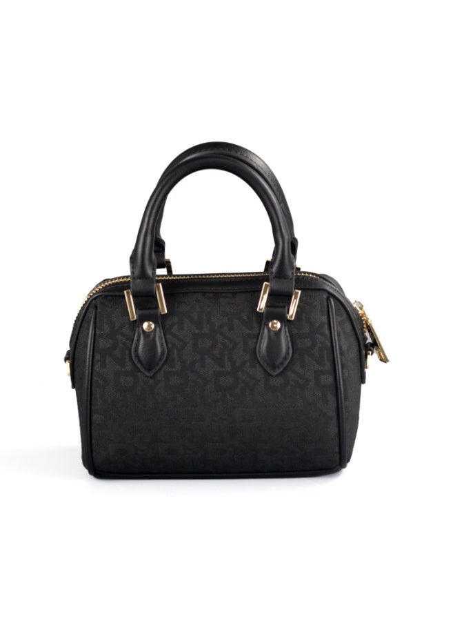 Donna Karan 2026 New Style Vintage DKNY Small Doctor Satchel Bag Dual Texture Jacquard Canvas Embossed Monogram Leather Trim Gold Metal Logo Zipper Mini Top Handle  Handbag For Daily Wear - Image 3