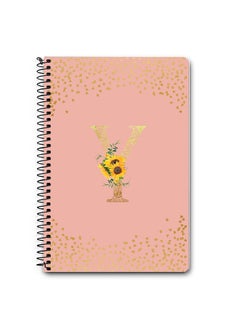 Stylizedd Designer A5 Spiral Notebook Memo Notepad Journal - Custom Monogram Initial Letter Mandala Floral Pattern Alphabet - Y - Rose Pink  - Image 1