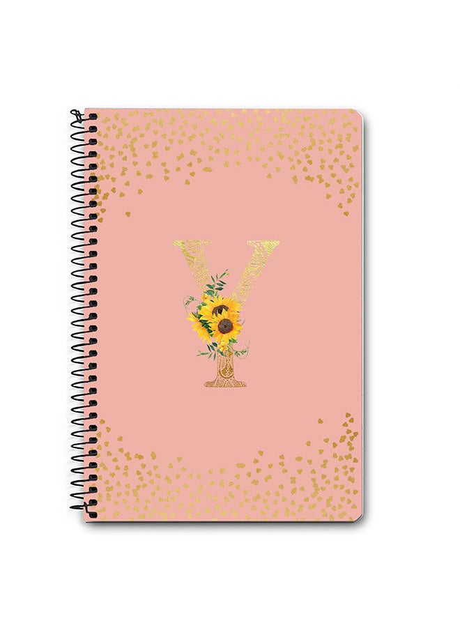 Stylizedd - Designer A5 Spiral Notebook Memo Notepad Journal - Custom Monogram Initial Letter Mandala Floral Pattern Alphabet - Y - Rose Pink - Image 1