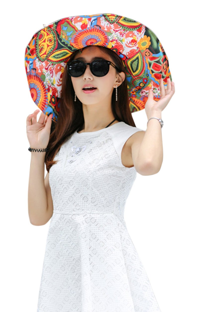 Fakeface Women's Foldable Floppy Reversible Travel Beach Sun Visor Hat Wide Brim UPF 50+ Beige - Image 3