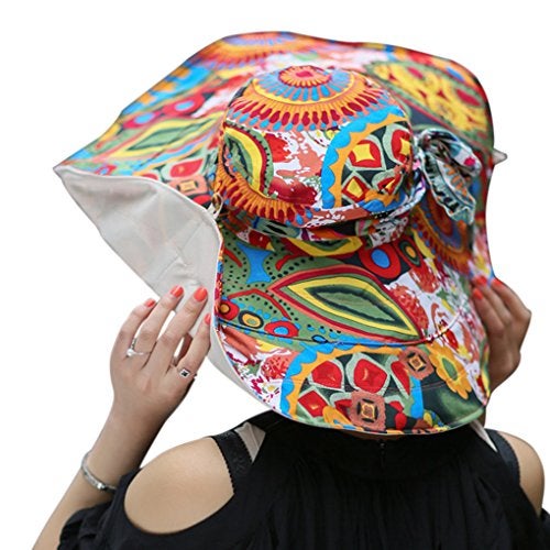 Fakeface Women's Foldable Floppy Reversible Travel Beach Sun Visor Hat Wide Brim UPF 50+ Beige - Image 2