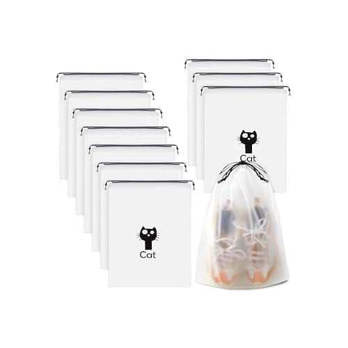NIRVIK Pack of 10 Large Waterproof Shoe Bags | Travel Shoe Storage Drawstring Pouches, Durable Shoe Covers for Travel & Organization Waterproof, White (CAT Shoe Cover) - Image 1
