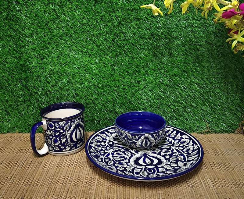 Caffeine طقم فطور موغال أزرق مصنوع يدويًا من السيراميك مع كافيين (عبوة من 3) - Image 2