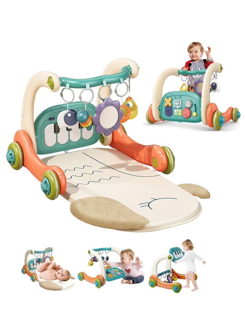 بساط لعب للأطفال مع مشاية 2 في 1، مركز أنشطة بيانو تفاعلي مع أضواء وموسيقى، بساط لوقت الاستلقاء على البطن وألعاب دفع للأطفال من عمر 0-6 أشهر و12-18 شهرًا، مشاية تعليمية للجلوس والوقوف، هدية مثالية للرضع والأطفال الصغار. - Image 1