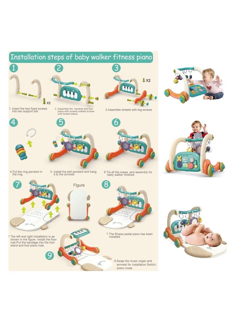 بساط لعب للأطفال مع مشاية 2 في 1، مركز أنشطة بيانو تفاعلي مع أضواء وموسيقى، بساط لوقت الاستلقاء على البطن وألعاب دفع للأطفال من عمر 0-6 أشهر و12-18 شهرًا، مشاية تعليمية للجلوس والوقوف، هدية مثالية للرضع والأطفال الصغار. - Image 5