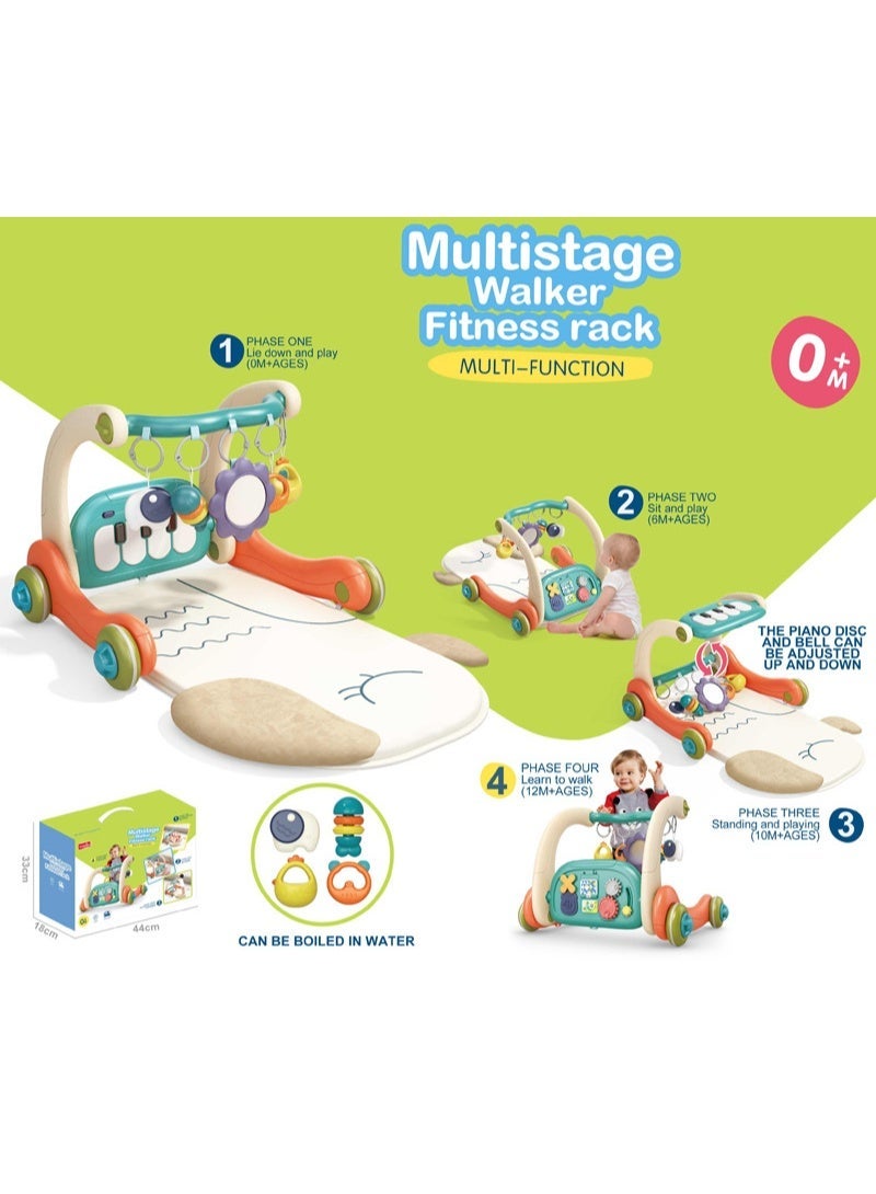 بساط لعب للأطفال مع مشاية 2 في 1، مركز أنشطة بيانو تفاعلي مع أضواء وموسيقى، بساط لوقت الاستلقاء على البطن وألعاب دفع للأطفال من عمر 0-6 أشهر و12-18 شهرًا، مشاية تعليمية للجلوس والوقوف، هدية مثالية للرضع والأطفال الصغار. - Image 2