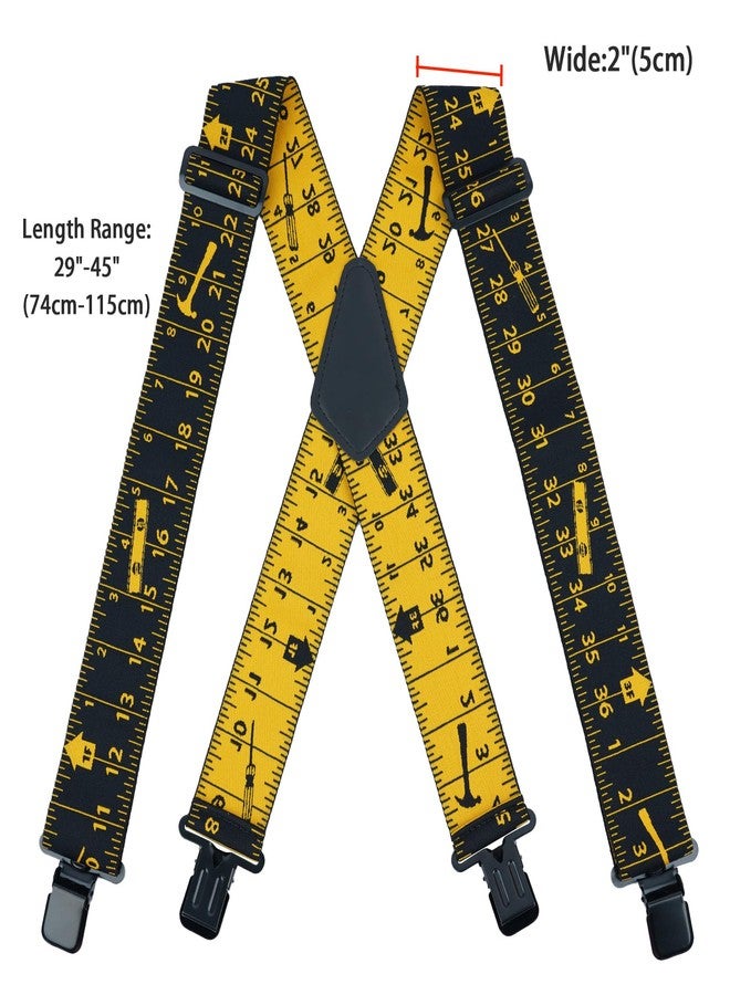KUNN Men Suspender Tape Measure 2 inch Suspender Fully Strength Elastic with Heavy Duty Clip Ruler Suspenders,Black Color - Image 2