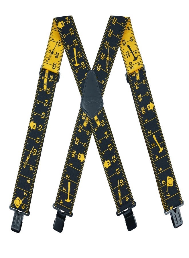 KUNN Men Suspender Tape Measure 2 inch Suspender Fully Strength Elastic with Heavy Duty Clip Ruler Suspenders,Black Color - Image 1