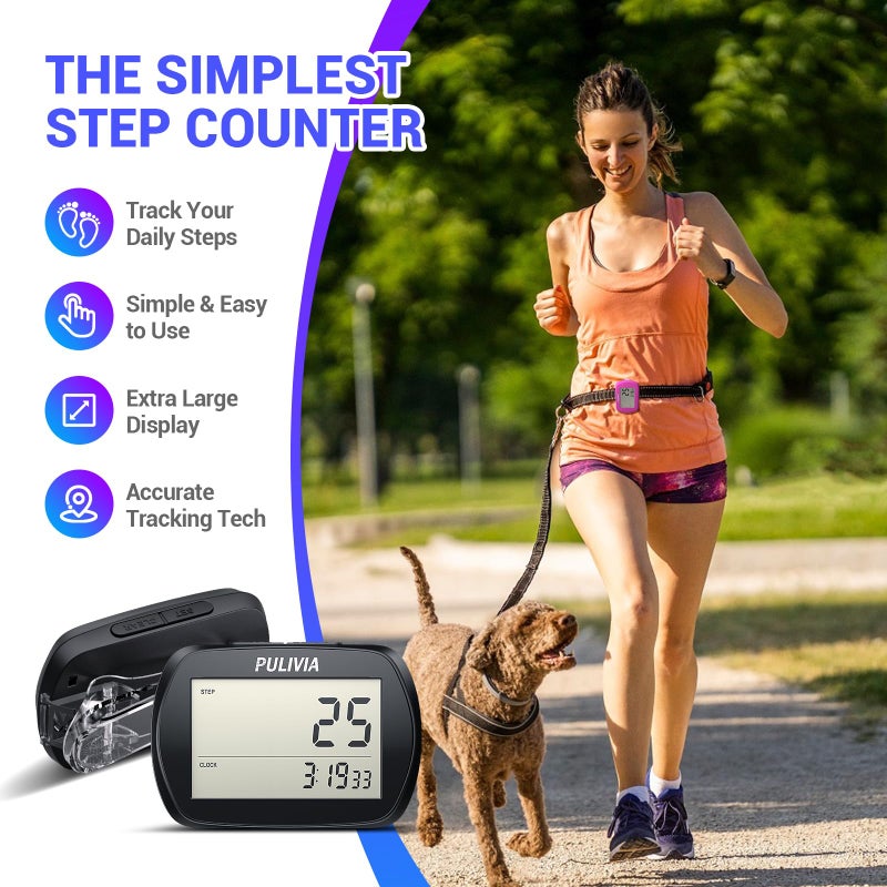 PULIVIA Pedometer for Walking 3D Step Counter with Clock, Accurate Portable Pedometer with Clip, Simple Walking Step Counter, Black - Image 3