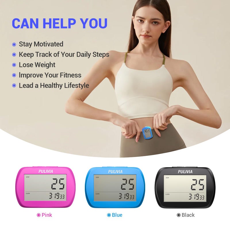 PULIVIA Pedometer for Walking 3D Step Counter with Clock, Accurate Portable Pedometer with Clip, Simple Walking Step Counter, Black - Image 5