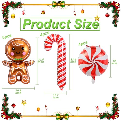 Villorem 14 Pcs Christmas Balloons Decorations Gingerbread Man Balloons Red Candy Cane Foil Balloon for Winter Themed Christmas Birthday Party Decorations - Image 5