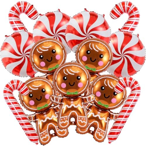 Villorem 14 Pcs Christmas Balloons Decorations Gingerbread Man Balloons Red Candy Cane Foil Balloon for Winter Themed Christmas Birthday Party Decorations - Image 1