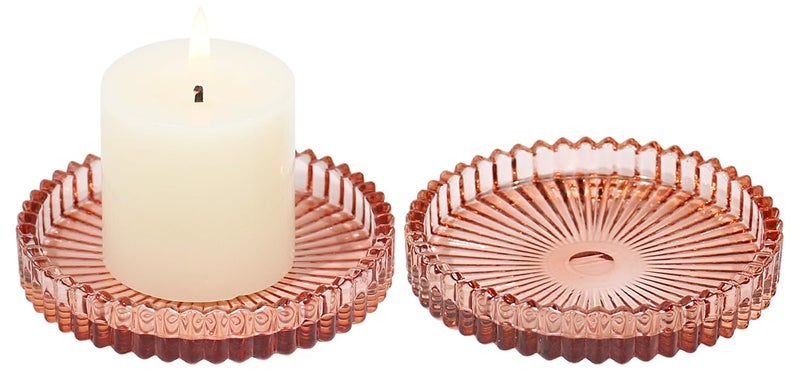 Vixdonos 3.8 Inch Glass Pillar Candle Holder Set Pack 2 Gear Round Plate Serrated Candle Stand for Table Centerpieces,Party, Wedding and Home Decor - Image 1