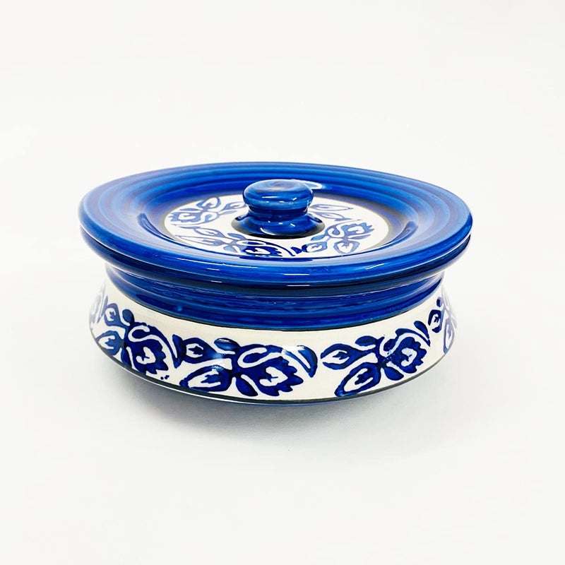 SG Shadowgreen ShadowGreen | Ceramic Serving Dekchi | Serving Bowl with Lid | Dinner/Gravy Bowl | Blue Design | Set of 1 | (Small (450ml)) - Image 4